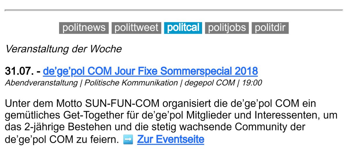 degepolCOM's tweet photo. Nicht vergessen! Morgen ist unser Sommer- #COMJourFixe #COM2SunFun !
Wir sind ganz stolz, die Veranstaltung der Woche von @polispherefeed zu sein!🙌🙌🙌
Es wird großartig! https://t.co/48OV3tShn8