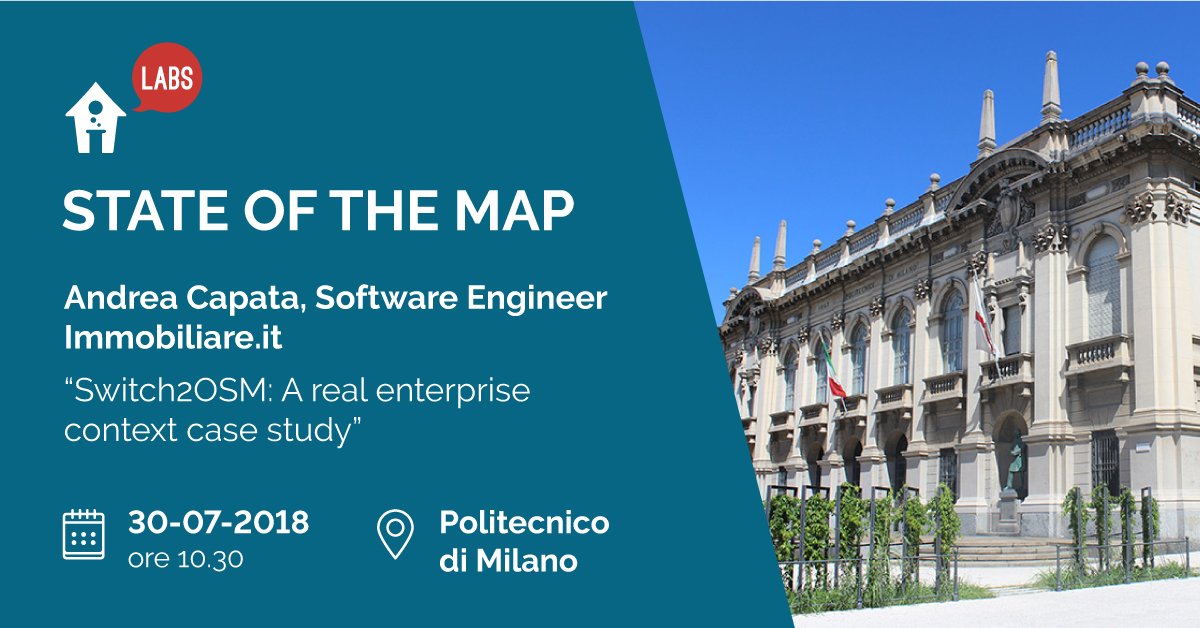 Tra pochissimo a #StateOfTheMap 2018 il talk del nostro Andrea Capata dedicato alla creazione di mappe con strumenti #OpenSource in ambito enterprise. 
Vi aspettiamo 🌎🗺️
#sotm #switch2osm @OpenStreetMapIt @PoliMappers @sotm @polimi