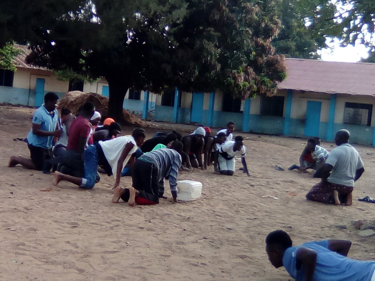 Oseyking's tweet photo. The President's International Award, SOS Award Unit started their leadership training in kartong on the 27 of this month today they started with a very worm exercise #SOS #PIA https://t.co/G8ZZ0BmX4q
