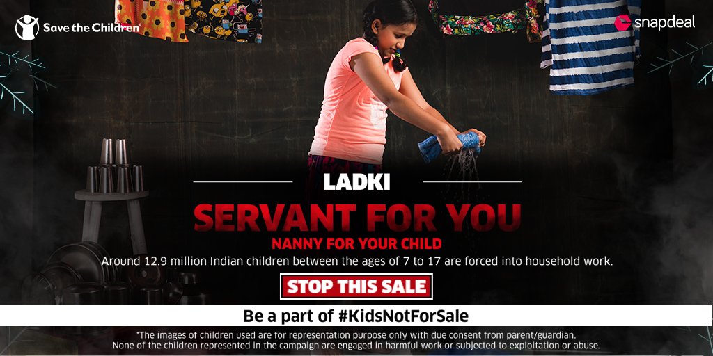 Most of us have seen people referring to their domestic help as “Ladki” or “Chhotu”. Most such children reach the homes they work in after GETTING TRAFFICKED. Stand against this injustice: kidsnotforsale.snapdeal.com #KidsNotForSale #WorldDayAgainstTrafficking