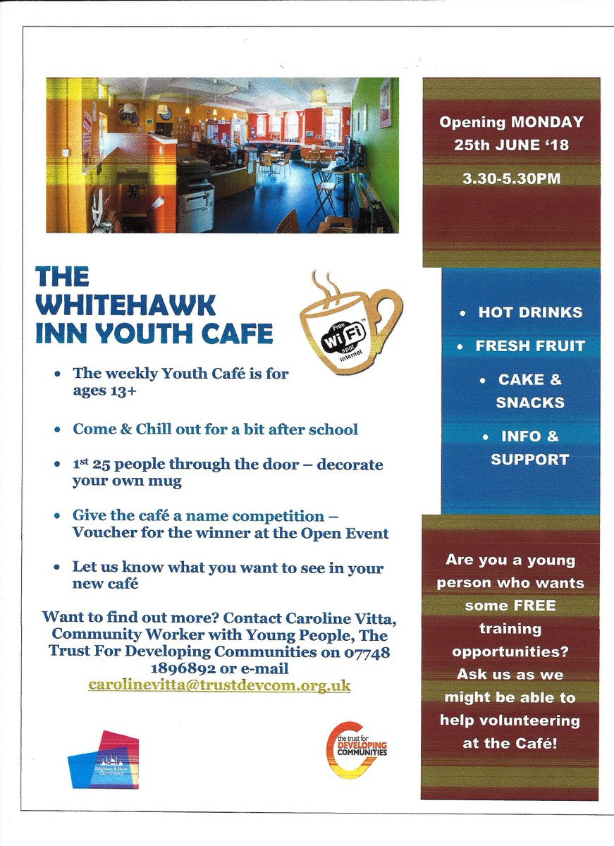 Check out the new Youth Café here at The Whitehawk Inn on Mondays .. #youthcafe