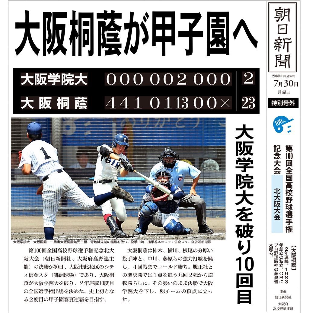 ツインズb 7 31北とぴあ アドラブルまなみん生誕祭 Ar Twitter 第100回全国高校野球選手権 北大阪大会 決勝 30日 大阪桐蔭 23 2 大阪学院大高 大阪桐蔭打線 爆発 一挙13点を含む23得点で大阪学院大高に圧勝 全国制覇に向け発進 高校野球 北大阪大会 大阪桐蔭