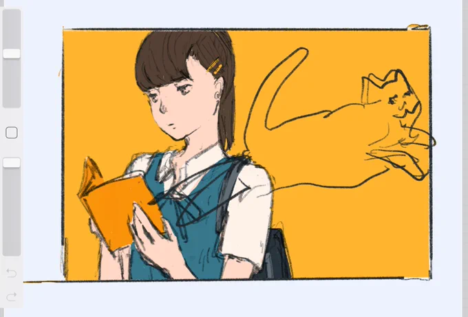 今描いてる絵の下書きです(右のは猫) 