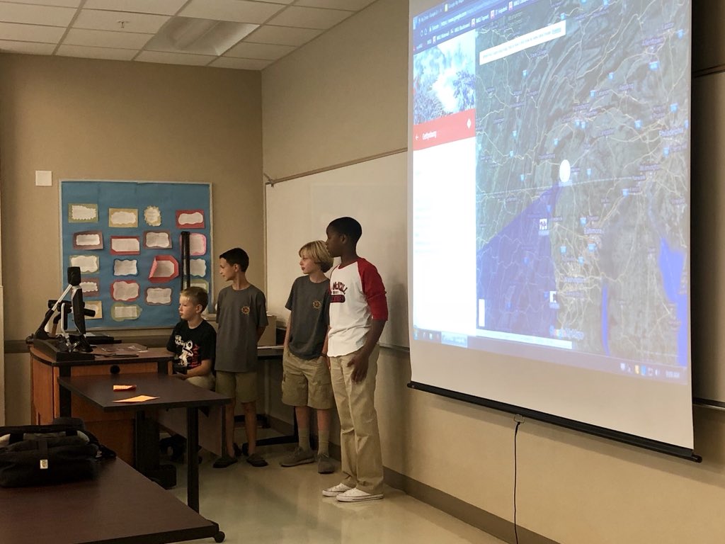 LeslieAMcCoy's tweet photo. Students from @McNeillAdmirals sharing how they use Google MyMaps to learn and share historical events #tmky18 https://t.co/543siqP1H0
