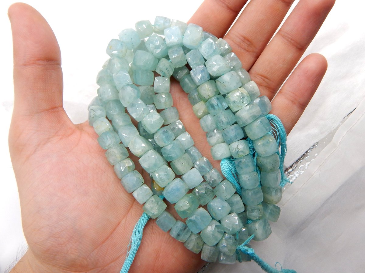 msgemshub's tweet image. 70%OFF Aquamarine Faceted 3D Cube Beads 100 Percent Natural Gemstone Size 9.2x8. mm Approx