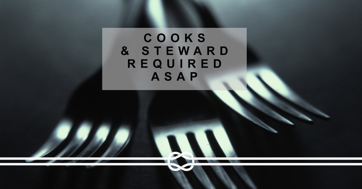 CMRjobsatsea's tweet photo. 2 x Cooks and Steward needed asap for Passenger Roro please call the office on 014 1 427 6886 or email your CV to sboyle@clyderecruit.com #FerryJobs #JobsAtSea #CMR #CateringJobs https://t.co/Chihe5ucJI