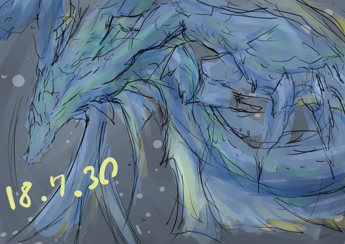 雰囲気だけで何とかできた、気がするぞ?
という涼しげな海竜系の練習絵 