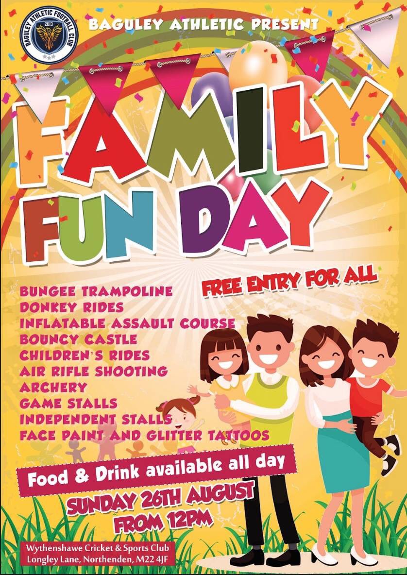 Sunday 26th Aug!! Undoubtedly the BIGGEST day for Northenden each year! With the Northenden Boat Race &amp; <a href="/BaguleyAthletic/">Baguley Athletic Football Club</a>’s Family Funday both accessing Wythenshawe Cricket &amp; Sports Club, check out our link &amp; posters below #communityclub #workingtogether 
facebook.com/19580611384309…