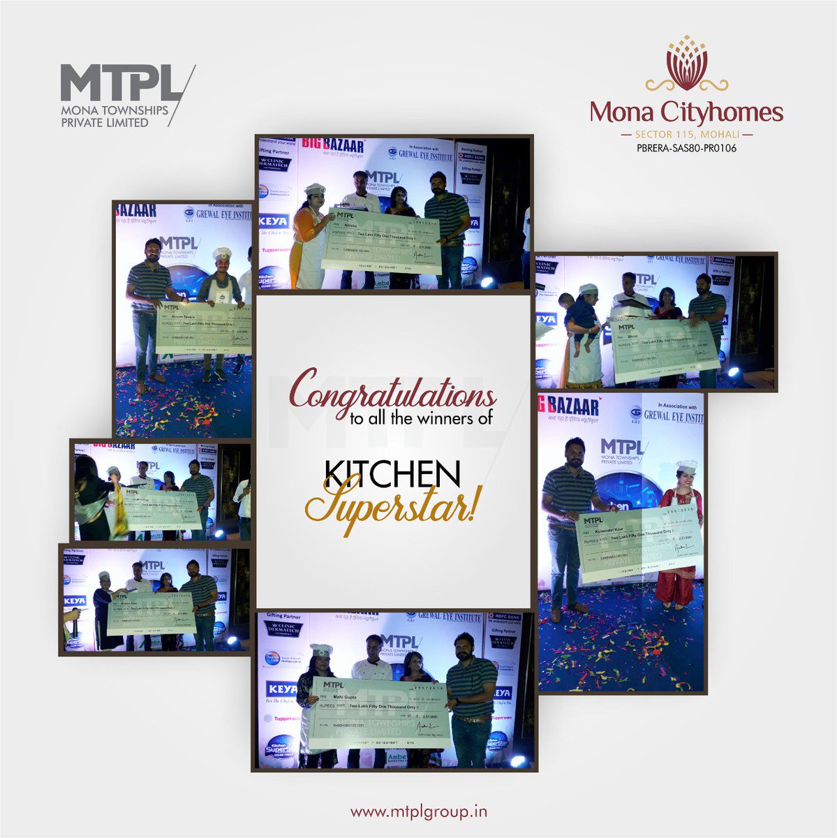 MTPLGroupdotin's tweet photo. #MTPL was proud to be a Venue Partner for the #KitchenSuperstar. Also felicitated the finalists with a discount cheque of Rs. 2,51,000 on the #GrandFinale held at JW Marriot #Chandigarh. #Congratulations to all the winners!
#RealEstate #Township #LuxuryGroupHousing #Tricity https://t.co/0QN1TAw0kH