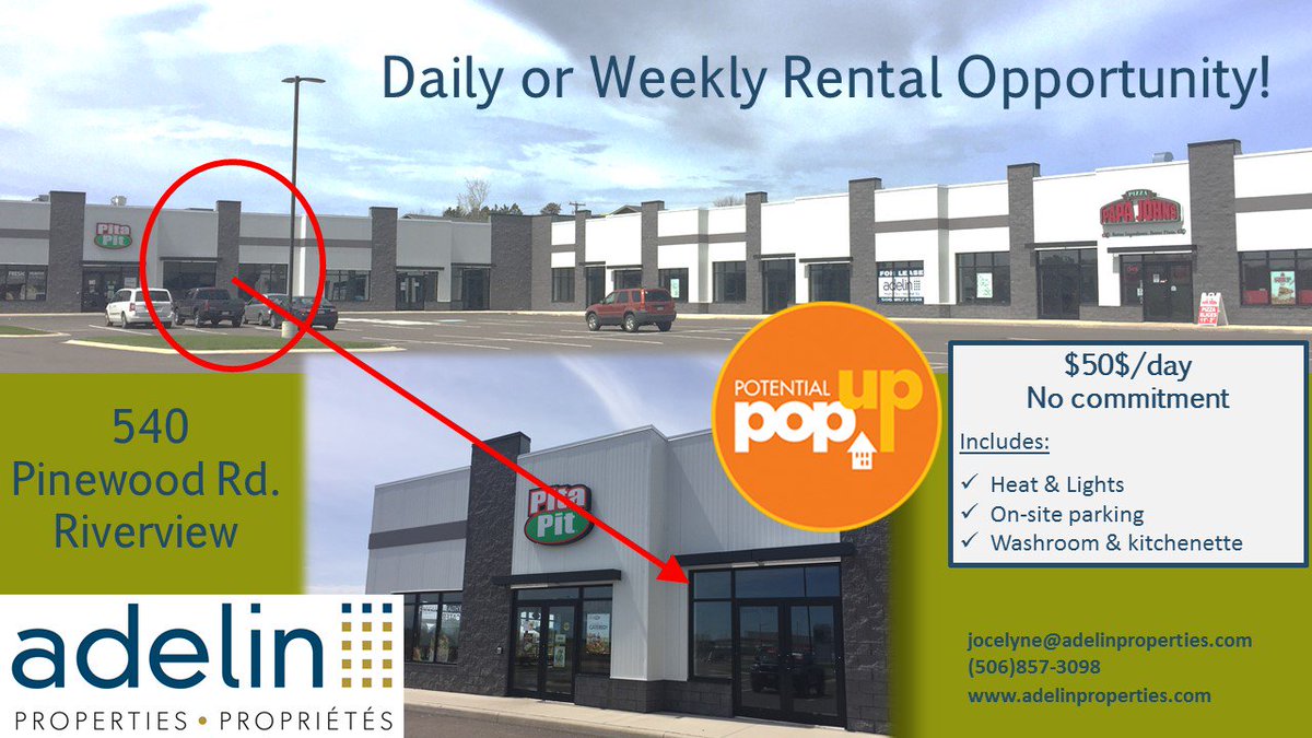 Thinking about starting your own business?  or expanding to a new town?  Why not try Riverview NB?  we have a pop-up location for you!  @RiverviewEcD <a href="/TownofRiverview/">Town of Riverview</a> #popup #startup #riverviewnb adelinproperties.com