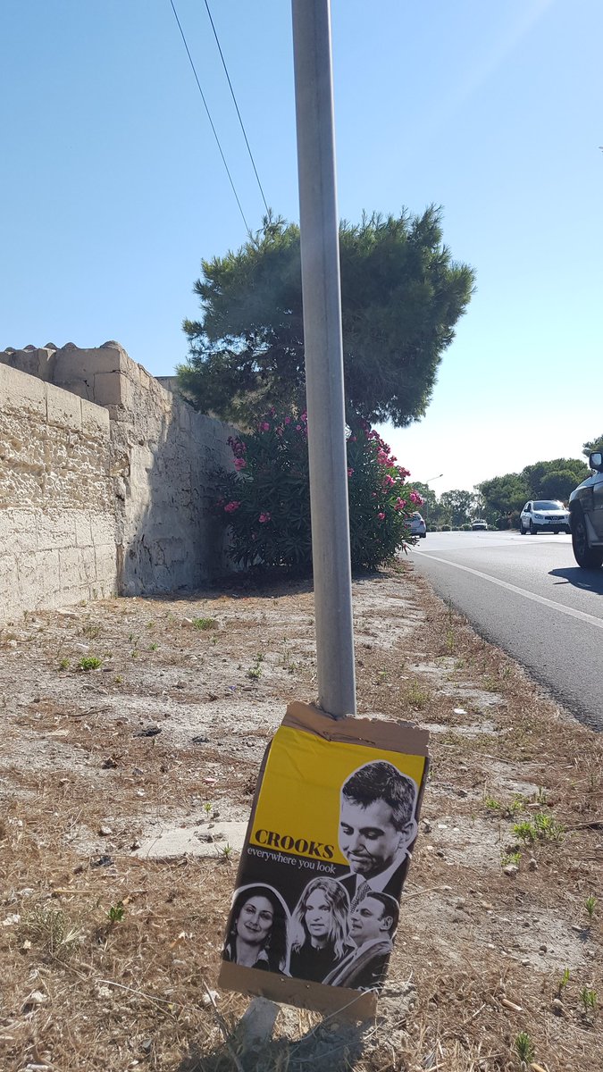 Stephenpeebee's tweet photo. I was terribly distracted by these posters on the road this morning, &amp; not a sweaty angry Planning Authority enforcement official in sight to remove this hazard. Still awaiting instructions @pa_malta? @SimonBusuttil @DavidCasaMEP @MariaEfimova7 #DaphneCaruanaGalizia #StateCapture https://t.co/NCDmPe0sgs