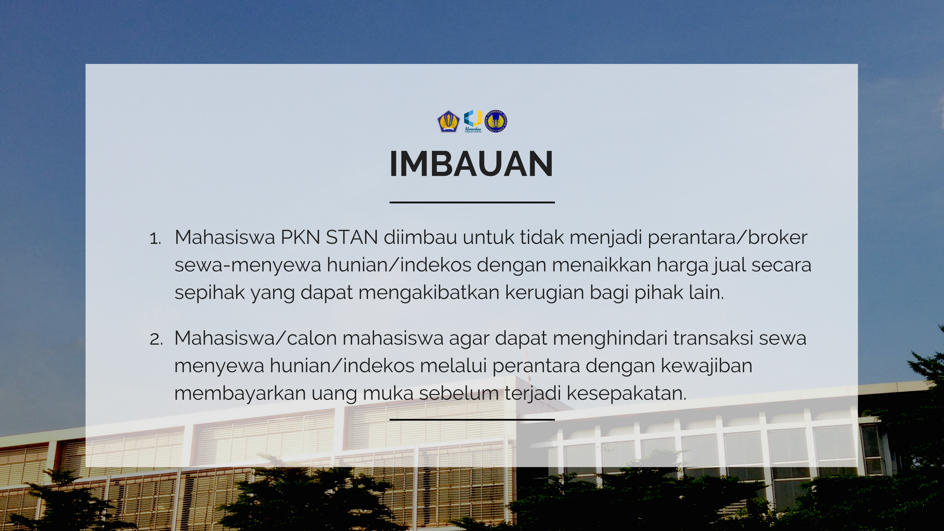 PKN STAN on Twitter "Hai Staners Imbauan ini ditujukan bagi mahasiswa calon mahasiswa Politeknik Keuangan Negara STAN Kiranya hal ini dapat menjadi