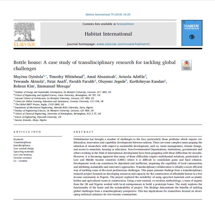 MuyiwaOyinlola's tweet photo. Check out our new publication which reports on our transdisciplinary  #FoEDev project  on developing  resources and capacity for affordable self-sufficient homes in the developing world https://t.co/lbdBDRtigy
#LCSHR @timjwhitehead @YeWanDae @oluyemi_jegede @AbuzeinabAmal https://t.co/APioodikSe