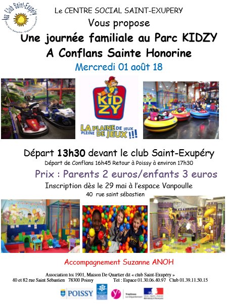 Ville De Poissy On Twitter Envie De Vous Defouler Avec Vos Enfants Le Club Saint Exupery Vous Propose Une Journee Familiale Au Parc Kidzy Ce Mercredi 1er Aout Depart 13h30 Devant Le