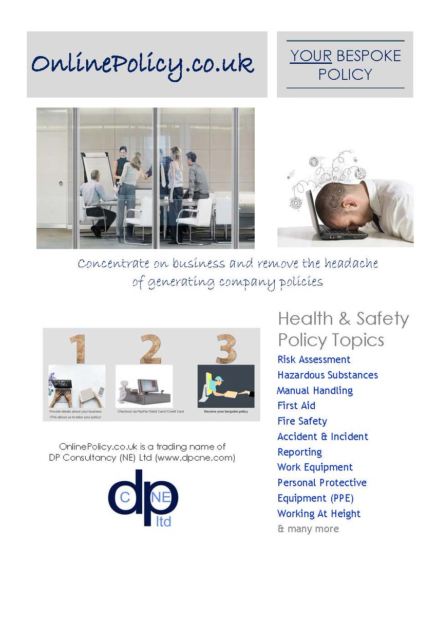 dp_consultancy's tweet photo. Remove the headache of creating your business health &amp; safety policy. Check out our brand new partner site https://t.co/id8xvdE5lX and let us develop your bespoke policy #B2BHour https://t.co/R0oXns0g7t