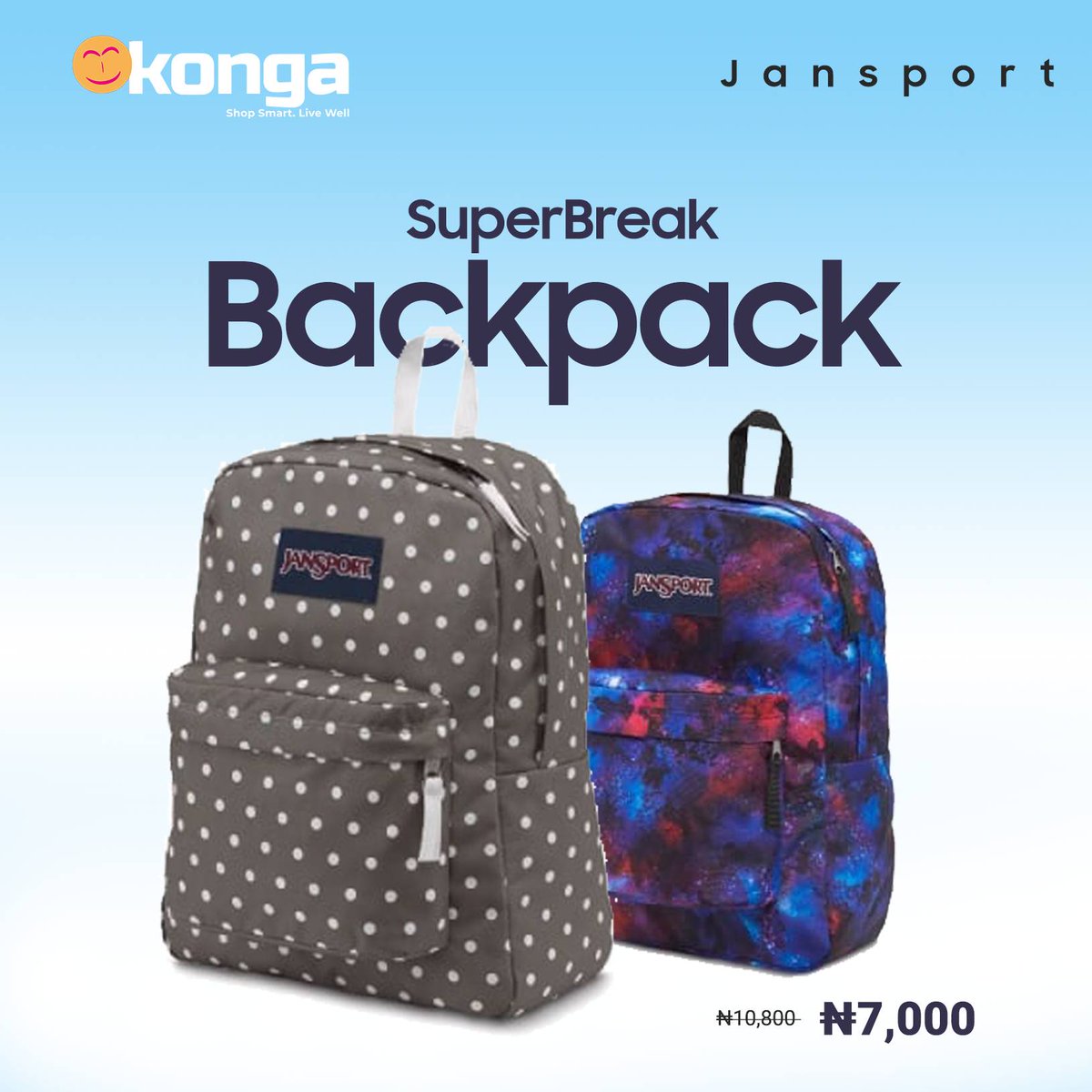 ShopKonga's tweet photo. Are you they back to school yet? Let them resume in adult style! Shop Jansport back packs here πππ https://t.co/nNyhkimPe4
#FreeDeliveryOnKonga #BackToSchool #KongaIs6 https://t.co/ja3ljttVXN