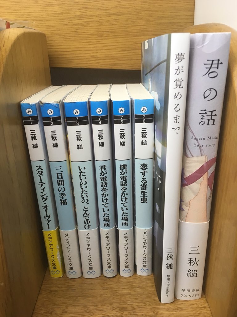 𝚝𝚊𝚔𝚎𝚗 三日間の幸福が一番人気 一番売れてるって感じですね 書籍化する前のあおぞらとくもりぞらも人気です 恋する寄生虫もそこそこ人気です 夢が覚めるまではイベント限定本 君の話が最新作です