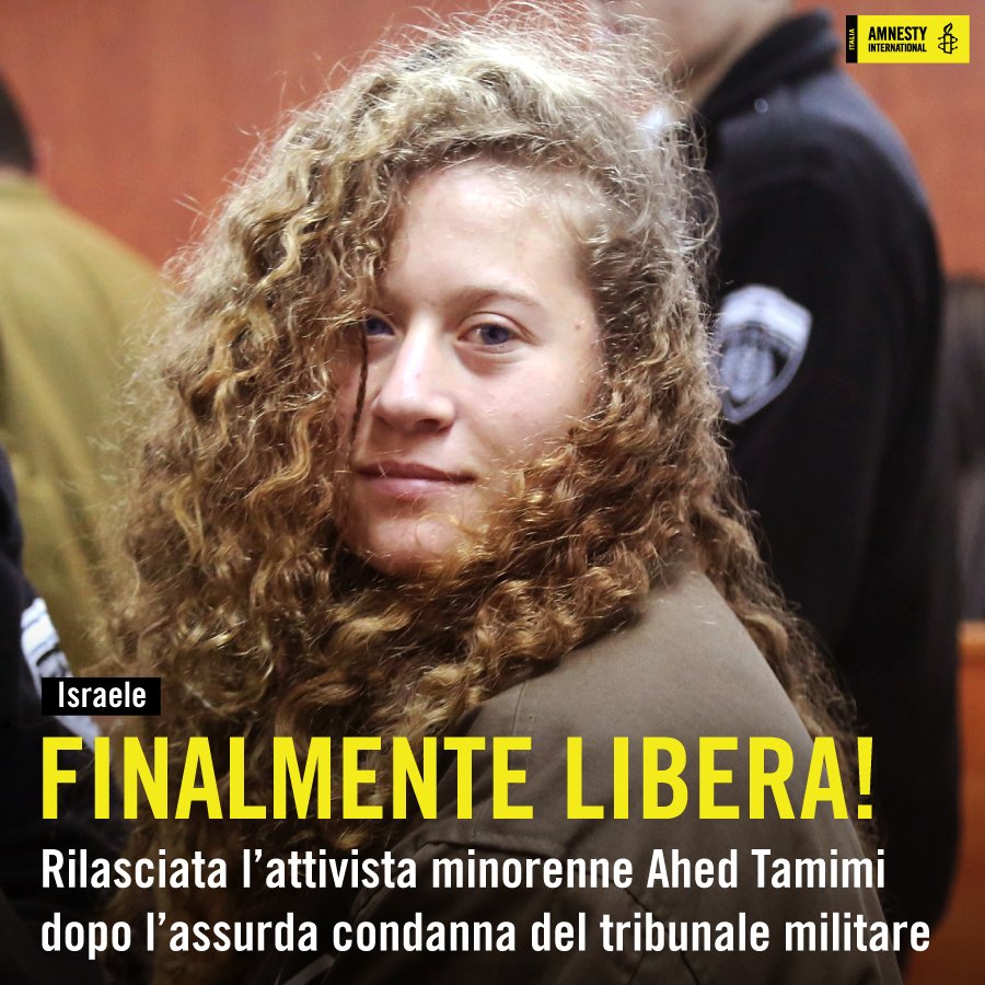 amnestyitalia's tweet photo. La cattiva notizia è che sono ancora centinaia i minorenni palestinesi detenuti nelle carceri israeliane dove non si rispettano i principi della giustizia minorile.

#Israele #Palestina #AhedTamini https://t.co/4c8IFoyMSG