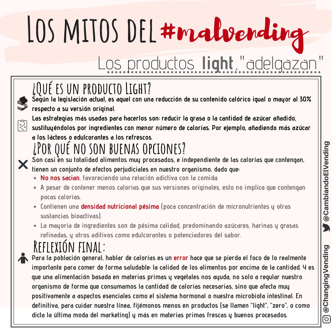 Volvemos con la segunda entrega de "Los mitos del #malvending". Hoy, "los productos light cuidan tu línea". Esperamos que os guste 😊👍🏼

#cambiandoelvending #losmitosdelmalvending
