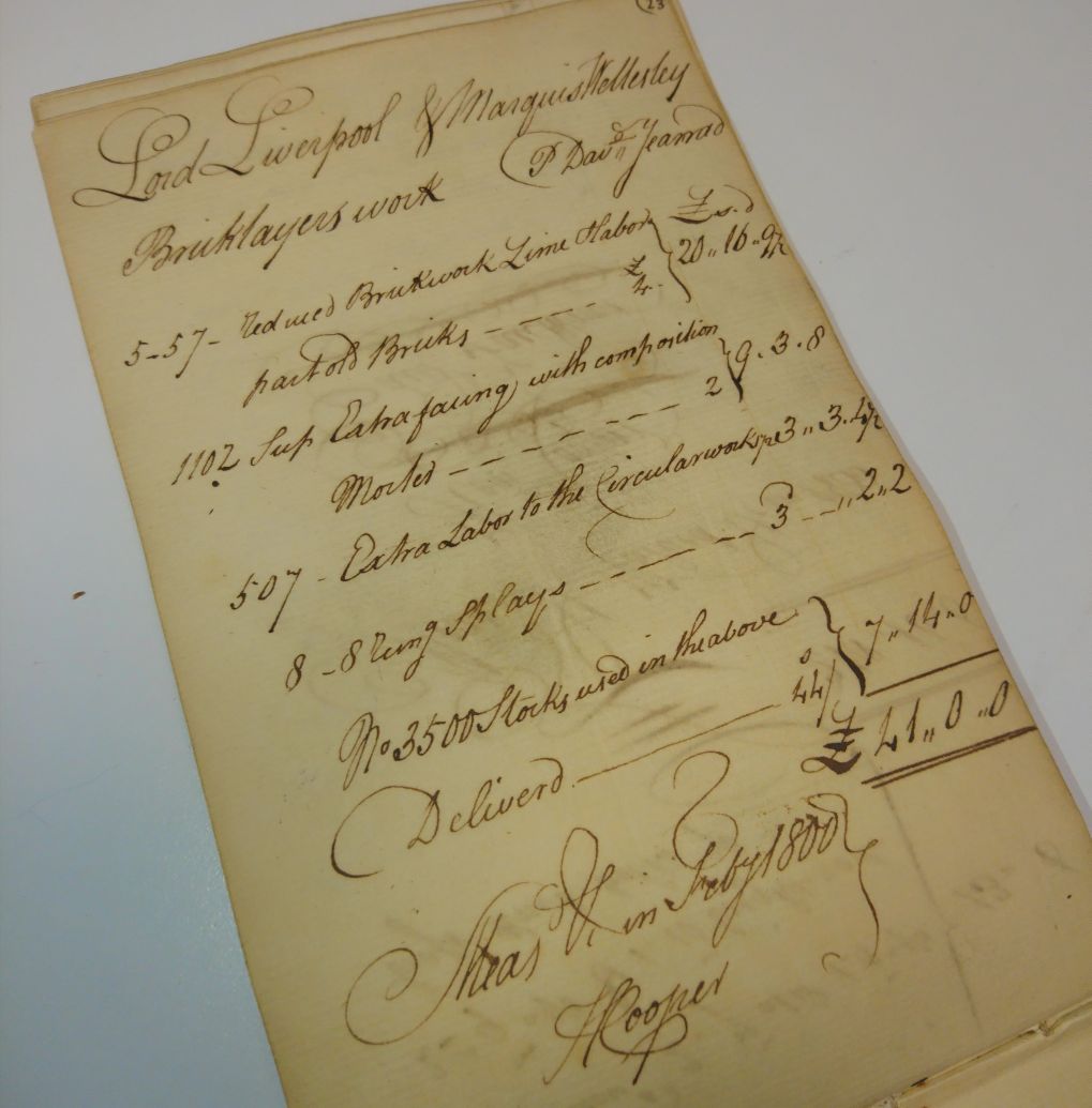 RiderHuntLondon's tweet photo. Something from the @RiderHuntLondon archives. Bricklayer works for Lord Liverpool (the Prime Minister from 1812 to 1827) and the Marquis of Wellesley (the Duke of Wellingtons older brother) undertaken in 1800. https://t.co/X9M1T3hu0G