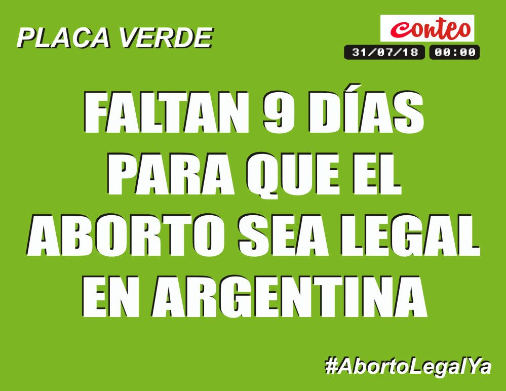 CampAbortoLegal's tweet photo. #ConteoVerde 👉9 días  faltan para que el aborto sea legal en Argentina!!  🔥💚💜
Sí, ya no queda nada!!! 😬

#QueSeaLey
#PlacaVerde
#NosotrxsNoNegociamos
#8A 
#SeraLey https://t.co/KdkFGz97Sp