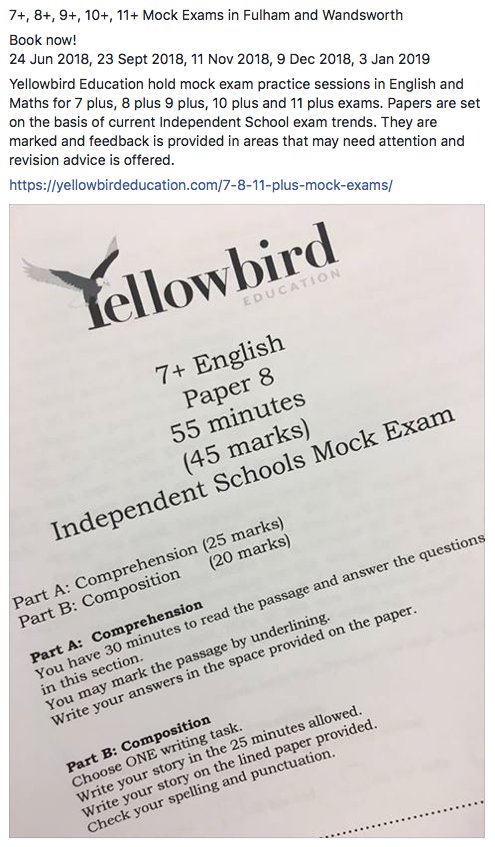 7+, 8+, 9+, 10+, 11+ Mock Exams in Fulham &amp; Wandsworth.  We hold mock exam practice sessions in English &amp; Maths for 7+, 8+, 9+, 10+ and 11+ exams. #11plus #8plus #7plus #10plus #fulham #wandsworth #chelsea #putney #clapham #Londonprepschools 

yellowbirdeducation.com/7-8-11-plus-mo…