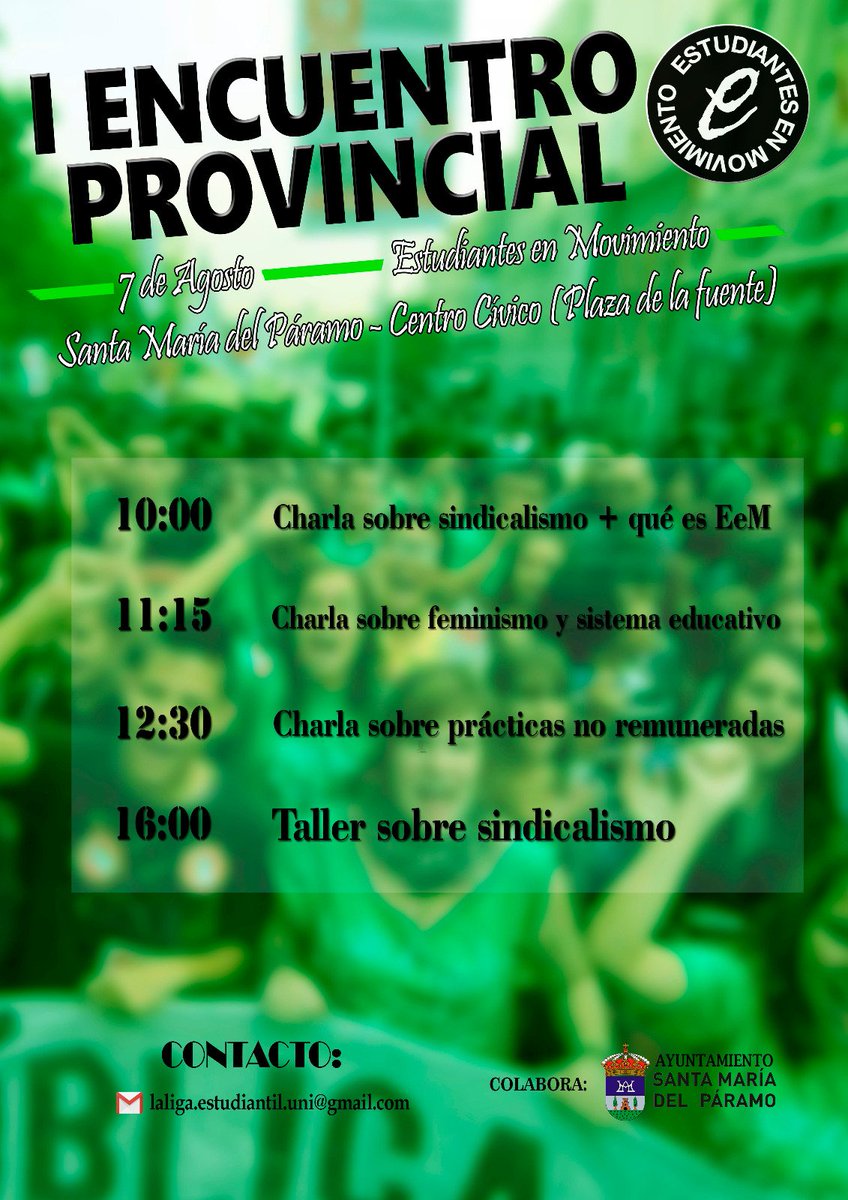 CenuLeon's tweet photo. Primer encuentro provincial de @estudiantesem el 7 de agosto en Santa María del Páramo. 
¡Estáis todos invitados! 🙋 https://t.co/yENbf0FE65