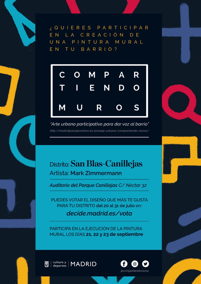 DecideMadrid's tweet photo. Aún estás a tiempo de votar tu diseño preferido para @JMD_SanBlas.

Elege una de las propuestas de #MARKZIMMERMANN para la iniciativa #CompartiendoMuros:

- Explosión, Fragmentación, Disgregación y Ruptura
- Paisaje Simétrico Dividido Por Un Muro

¡Vota! https://t.co/2e2O4WX4Gv https://t.co/ky9AjLq7dA
