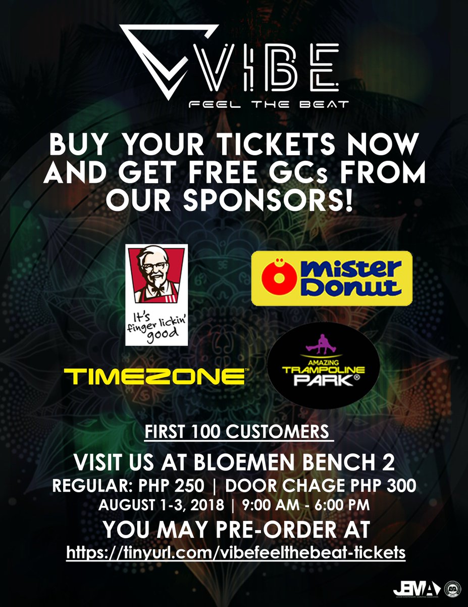 JEMA_Vibe's tweet photo. In the mood for something finger licking good? Or maybe something to satisfy your sweet tooth?

Drop by Bloemen Bench 2 this week to get your Vibe tickets and some awesome FREEBIES from our sponsors!

#FeelTheBeat https://t.co/Hal82ciJWT