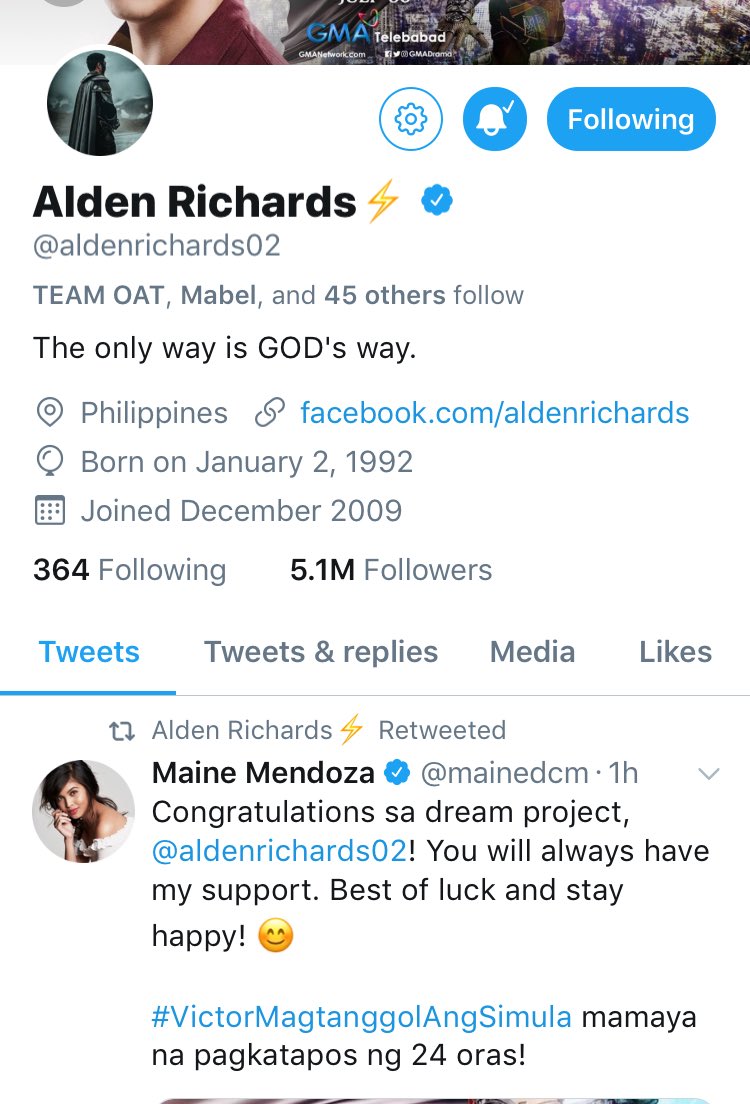 leyah_q's tweet photo. Sa LAHAT ng bumati sa kanya....bukod sa EB, ISANG TAO lang ang ni-RT nya.

You REALLY know who matters to him the MOST.

😌

#ALDUBxAldenOnVM
#VictorMagtanggolAngSimula https://t.co/3Ld2aJJDcF