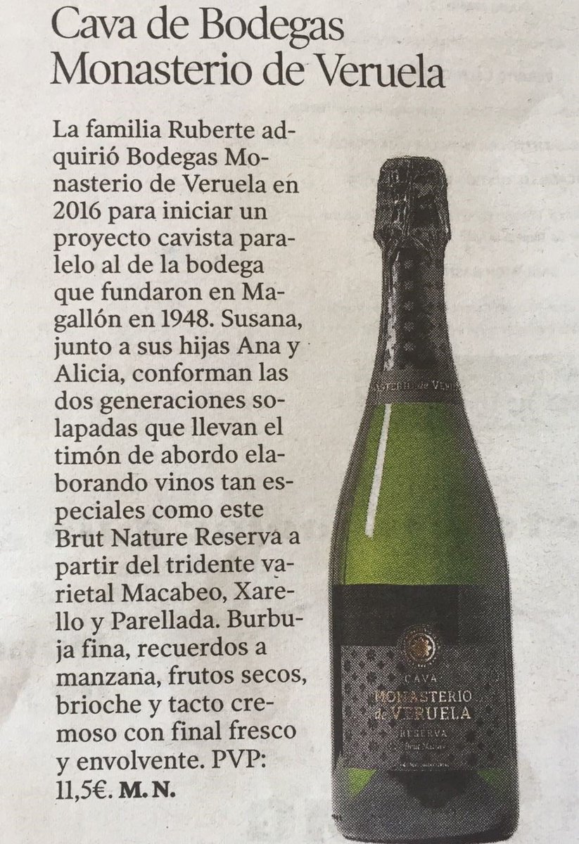 Que orgullo la semana pasada cuando vimos nuestro Brut Nature Reserva aparecer en <a href="/heraldoes/">Heraldo de Aragón</a>! 👏😊 🍾 
#CavaAragonés #ProductosdeAragón