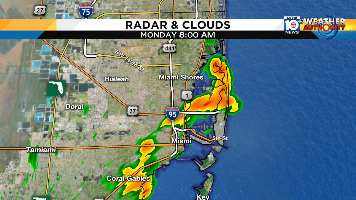 Keep the rain gear handy here are the showers we've been expecting moving into parts of Miami. https://t.co/LSGZVZ5Ucw