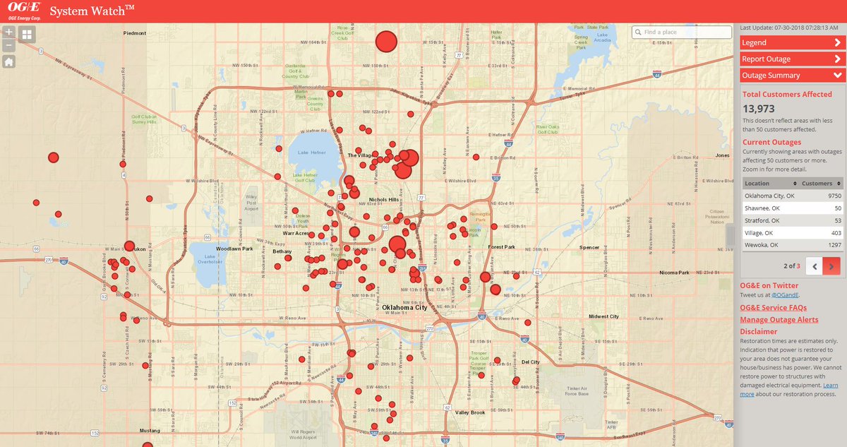 Dan Snyder On Twitter Update 7 35a Big Reduction In Outages From Ogande Now Just Under 14k Without Power Majority Of Yukon Customers Have Power Now Still 9 700 Okc Customers In The Dark