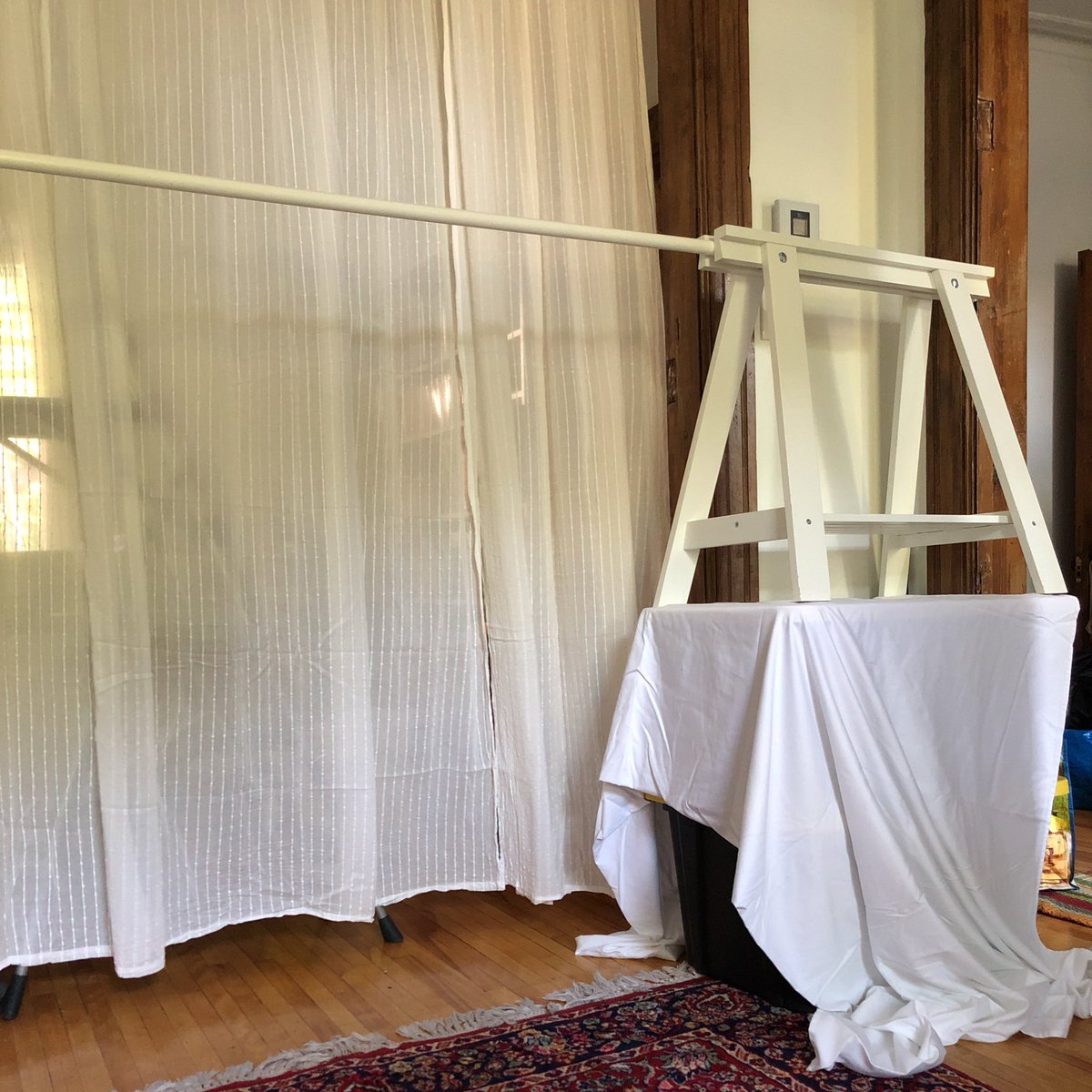 I took apart my desk to rig a system to hang samples for talking to @Marly_Bird today so tune in!