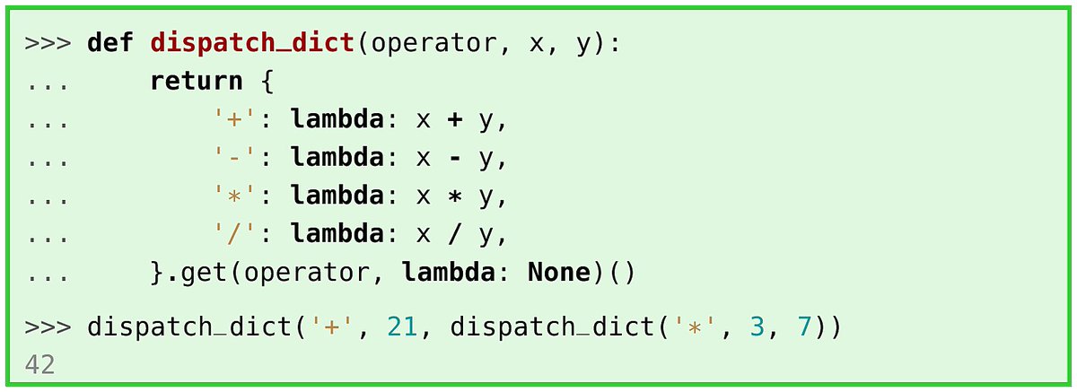 w_cazzola's tweet image. #Python users, are you tired to be using a language without a proper switch statement? Do nested ifs hurts your eyes? This is a smart use for dictionary that can be used to mimic the switch statement. @realpython made my day.