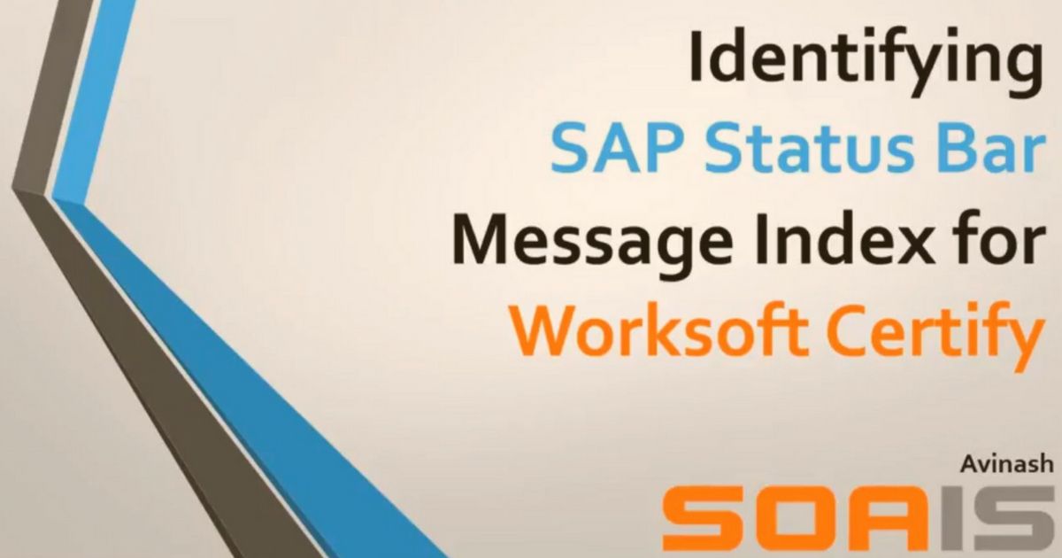 SOAISSolutions's tweet image. Watch the below video to learn how #SAP status bar message is usually generated and the perfect way to identify and store the correct parameter for #WorksoftCertify. buff.ly/2NS3Aty

#SOAIS #Worksoft