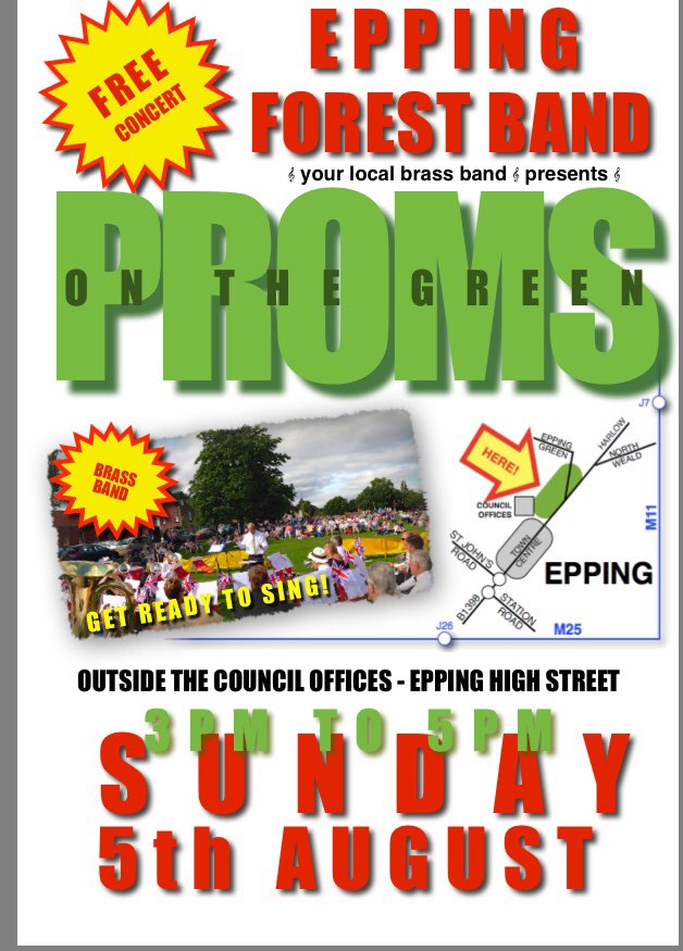 Come and join us for our annual Proms on the Green concert this Sunday outside Epping Forest Council offices #epping #concert #brassbands