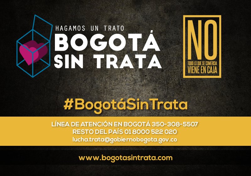 secredistmujer's tweet photo. Si eres víctima o conoces un caso de trata de personas activa la ruta de atención:

Llama en Bogotá al 📲 350-308-5507
Escribe al correo 💻 lucha.trata@gobiernobogota.gov.co

Consulta más información 👉 https://t.co/TUuc1lWne2 https://t.co/gwSc8MJ4Mr