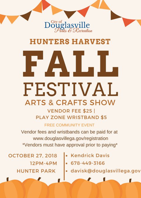 DvilleRec's tweet photo. The 4th Annual Hunters Harvest Fall Festival and Arts &amp; Crafts Show will be on October 27 from 12pm-4pm at Hunter Park. Arts &amp; Crafts and Food &amp; Beverage vendors are now being accepted. https://t.co/FGW2Dy2KG6