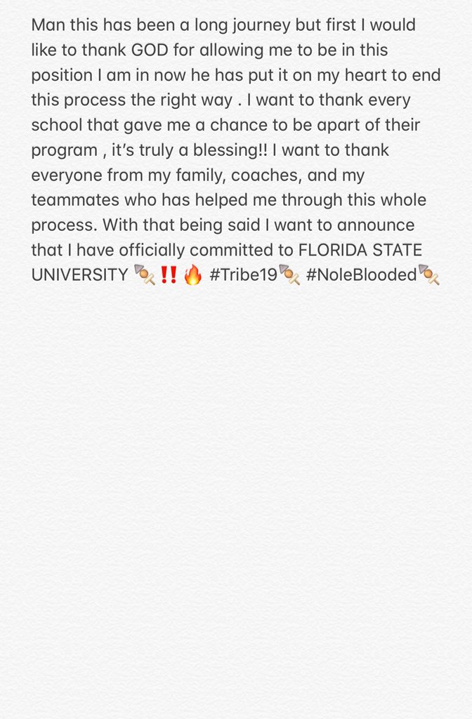 KalenDeloach's tweet photo. I’m glad to announce that I am 110% committed to THE FLORIDA STATE UNIVERSITY‼️‼️🍢 #Tribe19 #NoleNation #NoleBlooded🍢 https://t.co/oMdjTqFkF5
