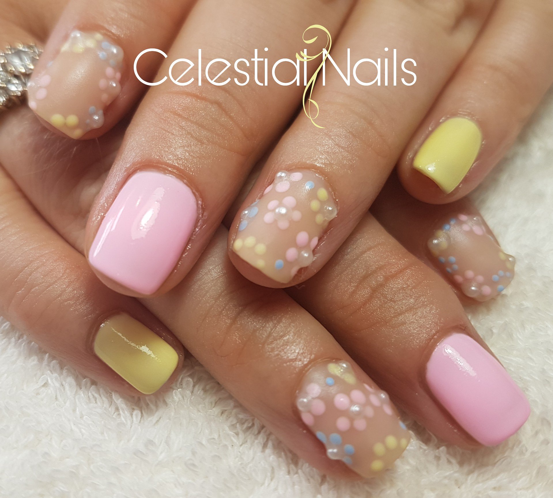 Julie on Twitter: "Pretty summer colours. Gel polish on natural nails with pearl summer flowers 💗💅 #celestialnails #nofiltter #nofiltterneeded #summer #flowers #pearl #gelpolish #yellow #pink #blue #nailtech #nailartist #picsart ...