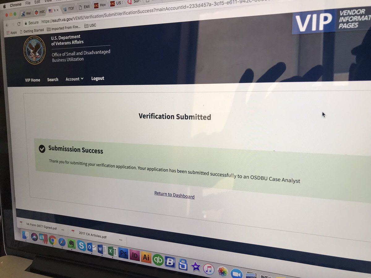 It was a struggle@getting kicked out of the Va system 30 times, but I just completed the VA recertification paperwork! Persistence! Yeah! #va #sdvosb #veteran #servicedisabled