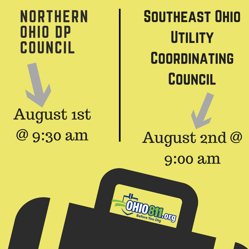 OHIO811's tweet photo. Meetings this week:
Northern Ohio DP Council: The Illuminating Company, 6896 Miller Rd, Brecksville, OH  
Southeast Ohio Utility Coordinating Council: Washington Electric Cooperative, 440 Highland Ridge Rd, Marietta, OH https://t.co/MlmqgZJeNo