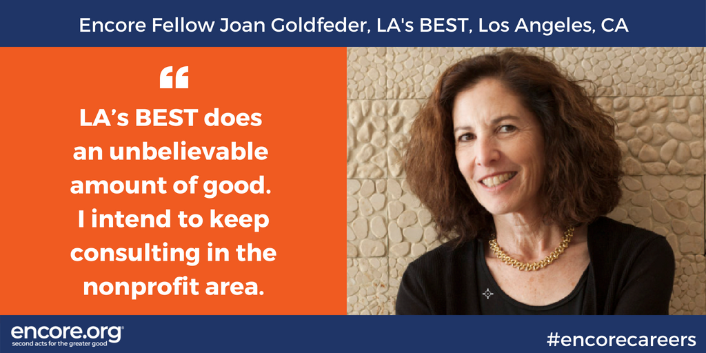 Co_Generate's tweet photo. #EncoreFellow Joan Goldfeder worked w/the CEO of @LAsBEST to communicate the value of their after-school enrichment programs for underserved kids. An inspiring example of living #Gen2Gen! Make an impact w/this org in #LA via this #EncoreFellowship opp: https://t.co/dF3f5gxYkd https://t.co/oSQ5YkrTAi