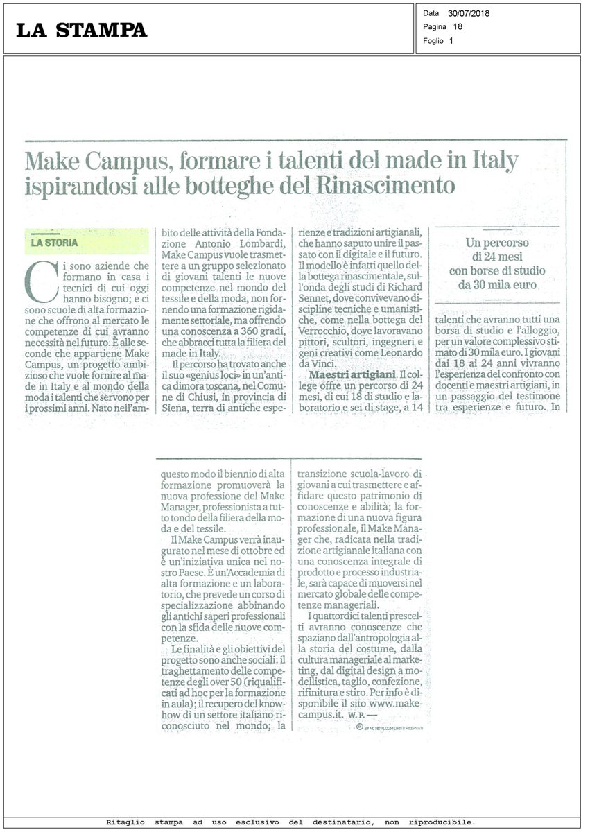 ALISpA_HR's tweet photo. #MakeCampus su La Stampa.
Il passaggio del testimone del #MadeinItaly ai #MakeManager di domani!
#MagisterGroup #makecampus #accademia #campus #career #talento #giovaniallavoro #makeinitaly #moda #fashion #sartorialità #artigianalità https://t.co/oOeR6NYcqZ