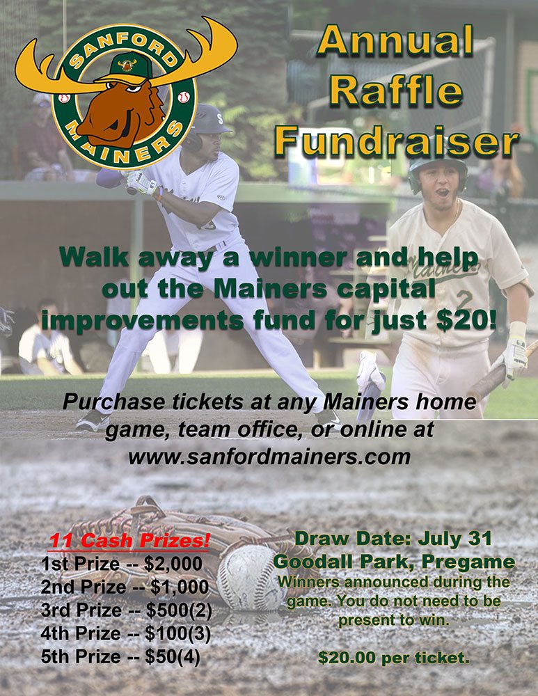 Sanford_Mainers's tweet photo. 💵ONE DAY REMAINING! 💵

Last chance to purchase your raffle ticket for this year’s Mainers Baseball Raffle! Win up to $2,000! 11 total payouts. Drawing takes place tomorrow!

Purchase today: https://t.co/No4fcetXK8 #raffle #money #winner https://t.co/0f3Au2c4S0