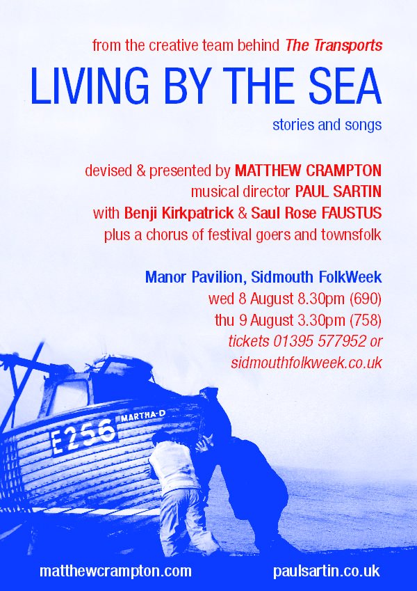 My new show #LivingByTheSea comes to <a href="/sidmouthfolk/">The Sidmouth Folk Festival</a> on Wed 8 and Thur 9 August. Local stories, singalong shanties and fine ballads. Uniting again with <a href="/Patakas1/">Paul Sartin</a>, <a href="/Benji_KP/">Benji Kirkpatrick</a> and <a href="/smileysaul/">Saul Rose</a> from <a href="/TheTransports/">The Transports</a>. Details: goo.gl/WFrkvA