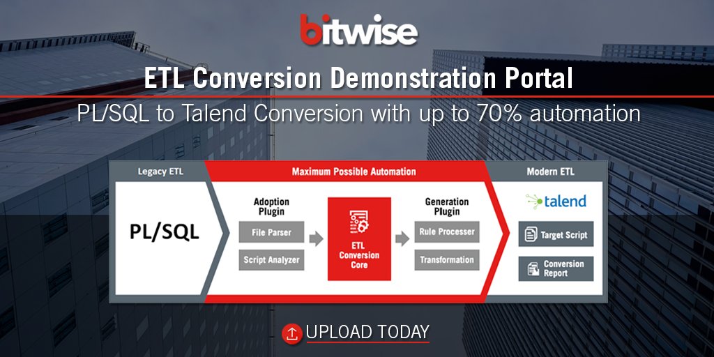 Bitwise_Updates's tweet photo. Don’t think PL/SQL stored procedures can be converted to Talend? Try our ETL Conversion demo portal to convert stored procedures to #Talend with up to 70% automation: https://t.co/EVqT4UtqDN #ETLConversion https://t.co/65Ry3cylwu