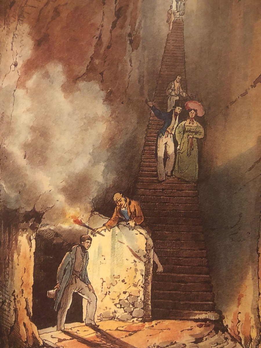 Today, the descent into the theatre is through a building on Via Mare & by way of a steep flight of steps cut into the volcanic material, just as it was at the time of the Grand Tour in the 18th century.Image 2: 1840 lithograph of some of the visitors to the theatre (anonymous)