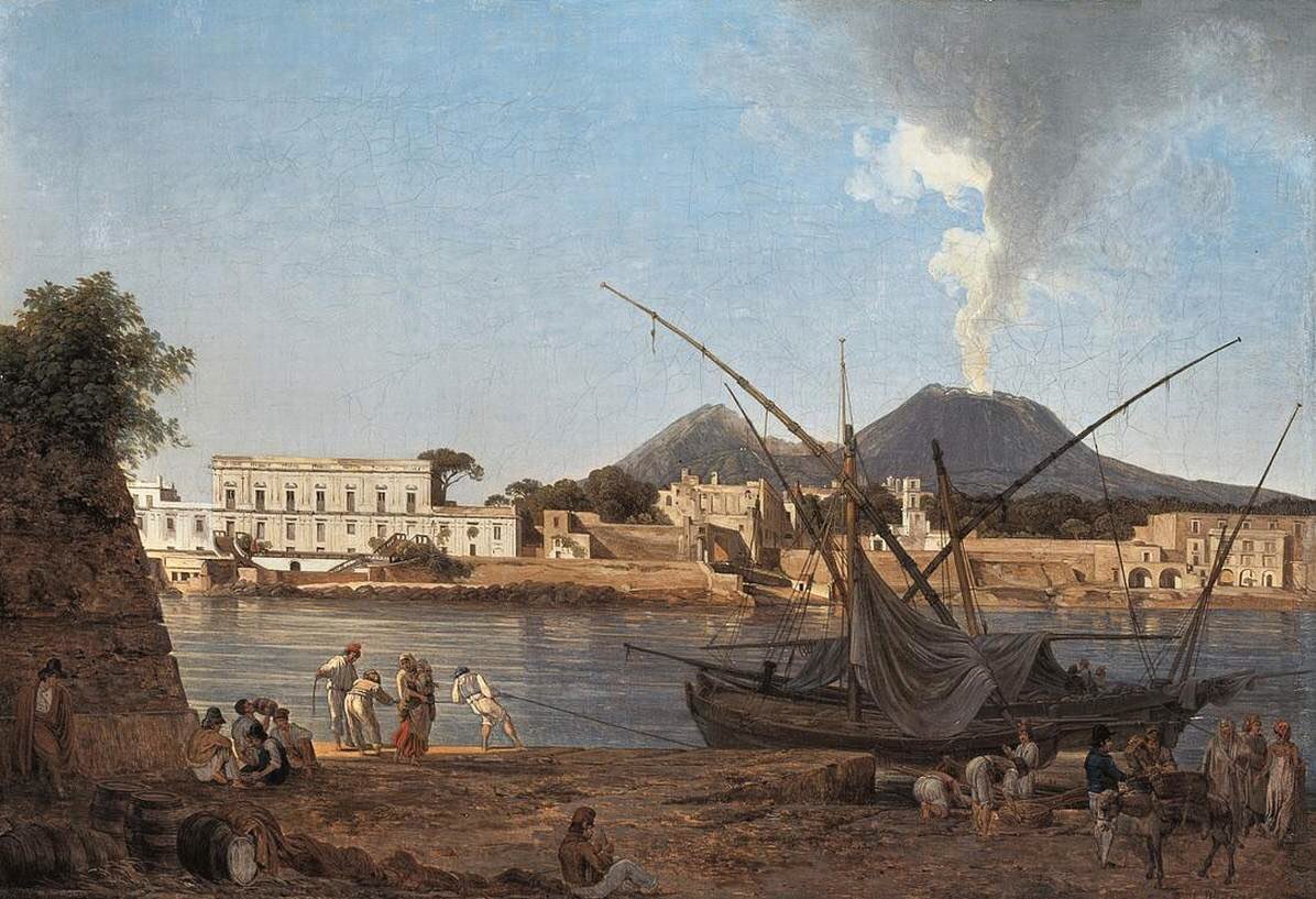 Ambrogio sold the marble to a man who was working for Prince d’Elbeuf who in turn was in the process of building a new villa in nearby Portici & was looking to decorate it.Image: Joseph Rebell 1818, ‘The Mole at Portici’ with Villa d’Elbeuf on left.